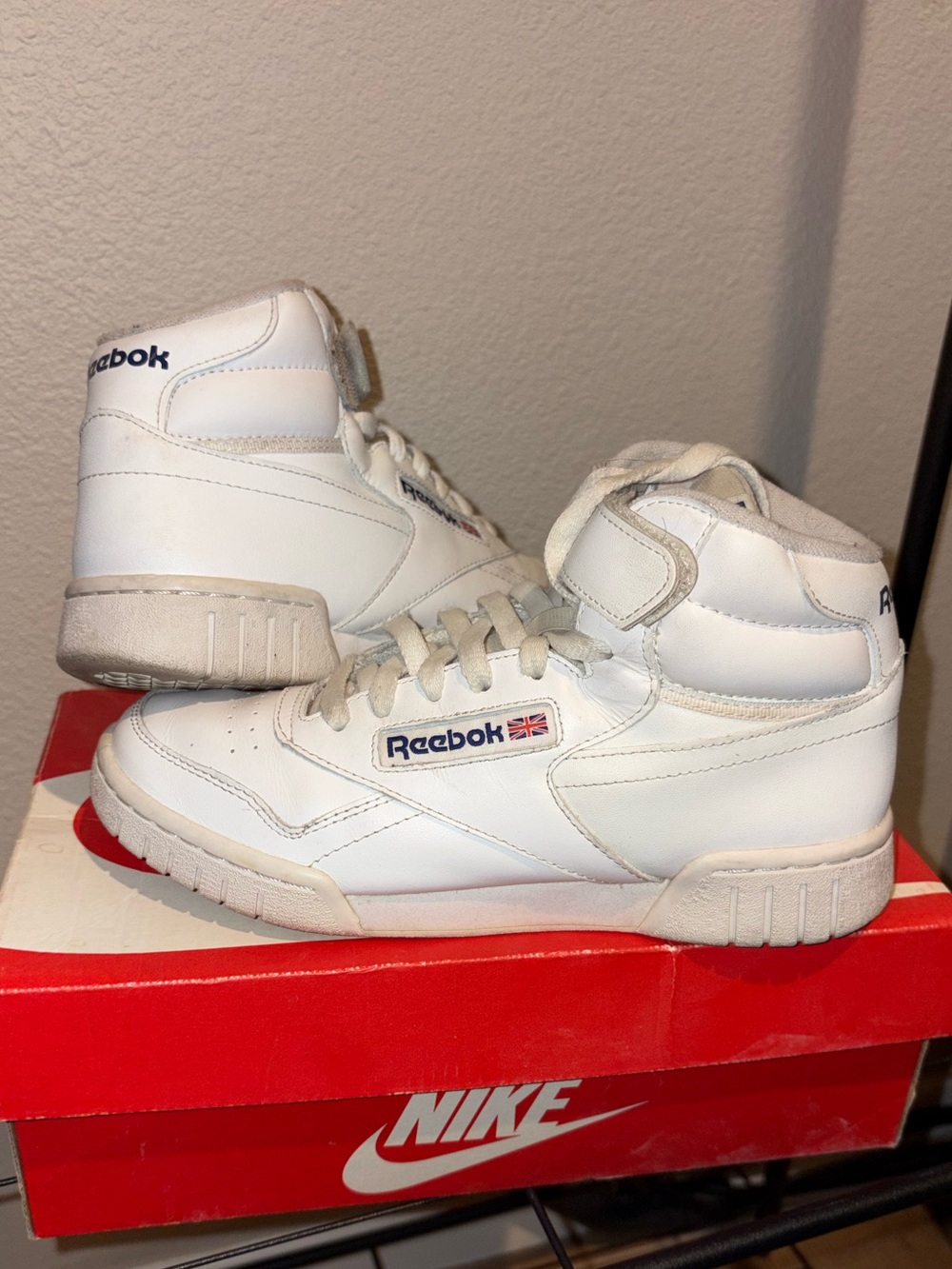 Reebok White and Navy High-Top Sneakers